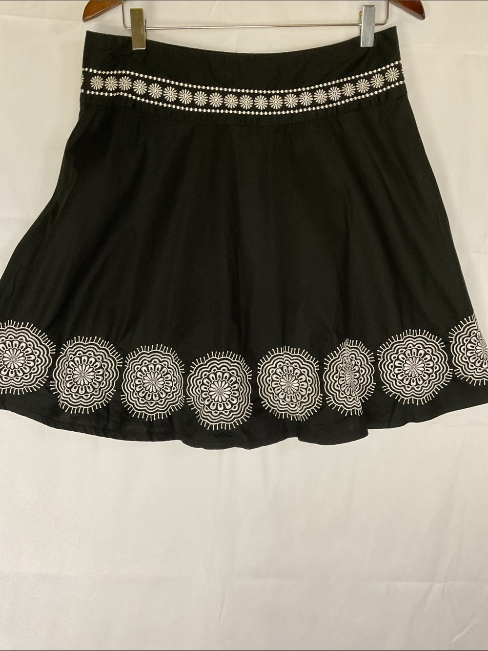 Heart Soul Black Circle Skater Skirt with White Embroidered Trim